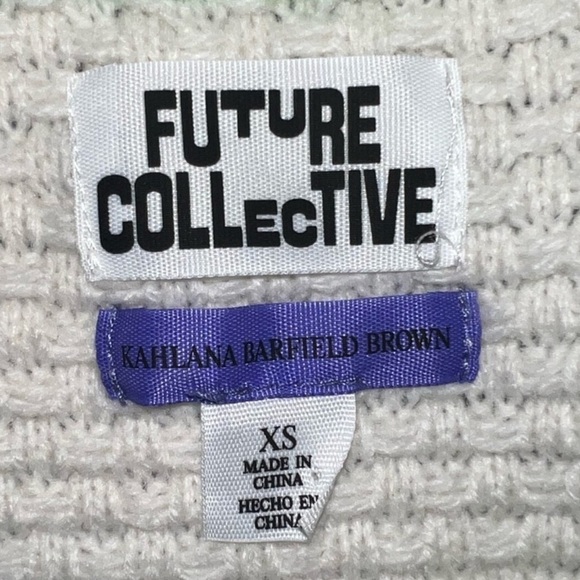 Future Collective Varsity Cardigan Sweater XS Kahlana Barfield Brown Ivory Green - Picture 11 of 12